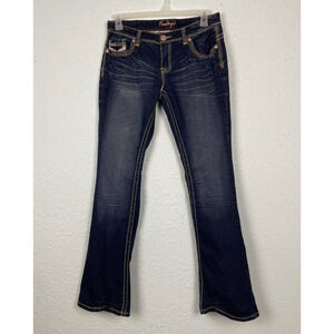 Amethyst Jeans Womens 13 Blue Bootcut Low Rise Faded Dark Wash Embellished 34x33